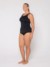Load image into Gallery viewer, Chlorine Resistant Black High Neck Twist Front Tankini Top
