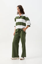 Load image into Gallery viewer, Boyfriend Wide Stripe Cotton Rugby White/Bronze Green
