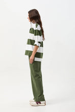 Load image into Gallery viewer, Boyfriend Wide Stripe Cotton Rugby White/Bronze Green
