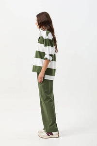 Boyfriend Wide Stripe Cotton Rugby White/Bronze Green