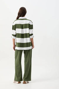 Boyfriend Wide Stripe Cotton Rugby White/Bronze Green