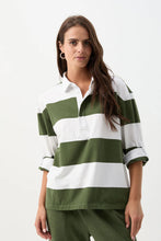 Load image into Gallery viewer, Boyfriend Wide Stripe Cotton Rugby White/Bronze Green
