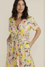 Load image into Gallery viewer, Linen Lemon Print Belted Shirt Dress
