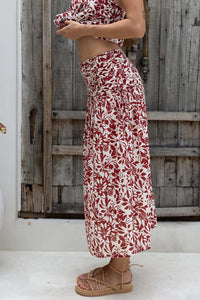 EDEN ROUCHED SKIRT Brick Print