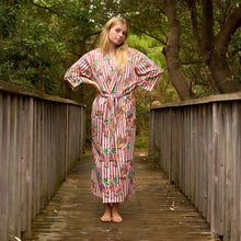 Load image into Gallery viewer, Papaya Pink Stripe Cotton Kimono Robe
