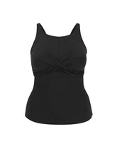 Load image into Gallery viewer, Chlorine Resistant Black High Neck Twist Front Tankini Top
