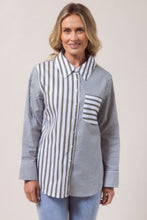 Load image into Gallery viewer, 100% Cotton Stripe Long Sleeve 2 Way Shirt Khaki
