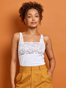 Daily Essentials Cotton & Heritage Lace Cami / White