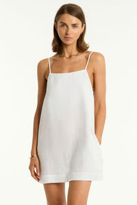 Tidal Linen Shift Short Dress - White
