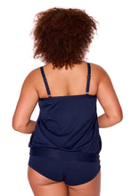 Load image into Gallery viewer, Chevron Jacquard Navy Blouson Tankini
