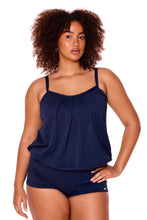 Load image into Gallery viewer, Chevron Jacquard Navy Blouson Tankini
