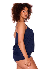 Load image into Gallery viewer, Chevron Jacquard Navy Blouson Tankini
