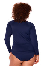 Load image into Gallery viewer, Chevron Jacquard Navy Zip Front Long Sleeve Rash Top
