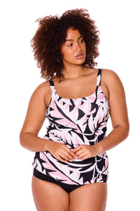 Blush Palms Scoop Neck Tankini Top