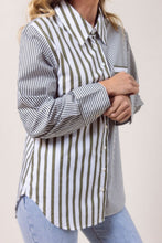 Load image into Gallery viewer, 100% Cotton Stripe Long Sleeve 2 Way Shirt Khaki
