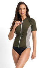 Load image into Gallery viewer, Anchor Stripe Short Sleeve  Rashie - Army

