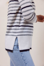 Load image into Gallery viewer, 100% Merino Wool (Cashfeel)  Stripe Sweater White / Silver/ Navy
