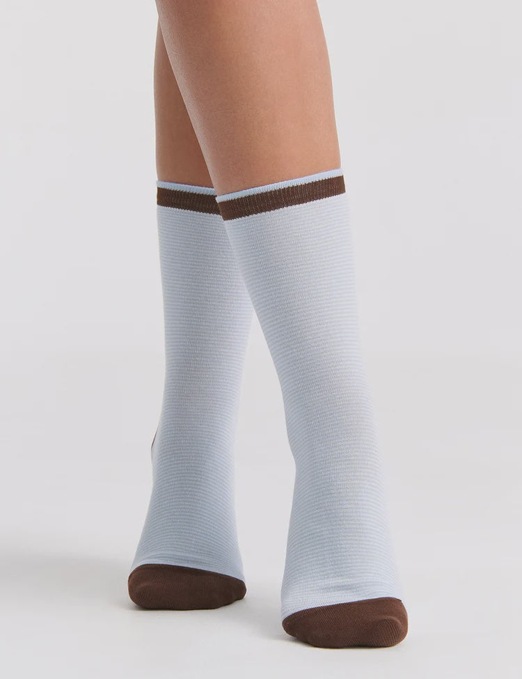 LINA FINE STRIPE CREW SOCK - CAPRI