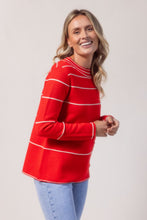 Load image into Gallery viewer, Nylon/Wool Blend Stripe 1 Pkt Sweater - Chilli / Wheat
