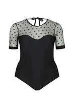 Load image into Gallery viewer, Black Mesh Polkadot Short Sleeve One Piece
