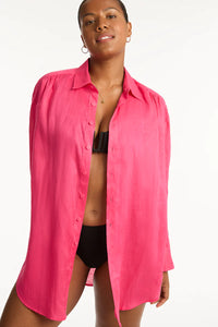 Resort Linen Cover Up / Hot Pink