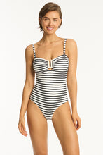 Load image into Gallery viewer, Amalfi U Bar Bandeau One Piece -Black/White Stripe
