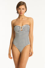 Load image into Gallery viewer, Amalfi U Bar Bandeau One Piece -Black/White Stripe
