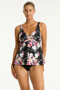 Belle Cross Front Swing Tankini / Black