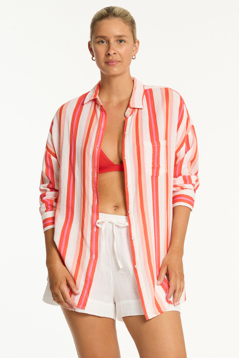 SEA LEVEL West Coast Beach Shirt / CORAL