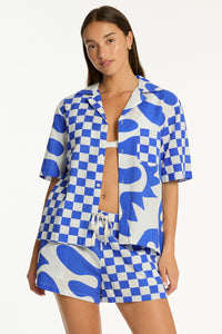 SEA LEVEL Seascape Bowling Shirt / BLUE