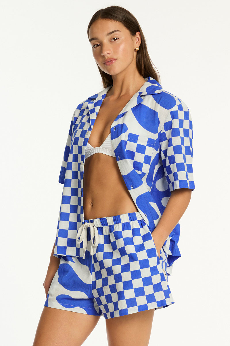SEA LEVEL Seascape Bowling Shirt / BLUE