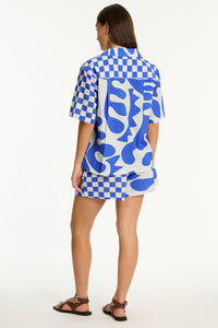 SEA LEVEL Seascape Bowling Shirt / BLUE