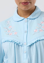 Load image into Gallery viewer, FLEUR EMBROIDERED COLLAR NIGHTIE AQUA
