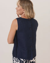 Load image into Gallery viewer, Linen Button Back Top  Navy
