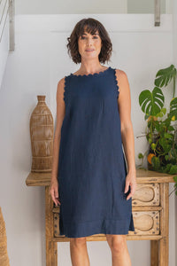 Scallop Edge Shift Dress - Navy