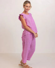 Load image into Gallery viewer, Ruffle Sleeve Button Back Top Raspberry
