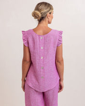 Load image into Gallery viewer, Ruffle Sleeve Button Back Top Raspberry

