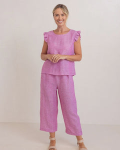 Ruffle Sleeve Button Back Top Raspberry
