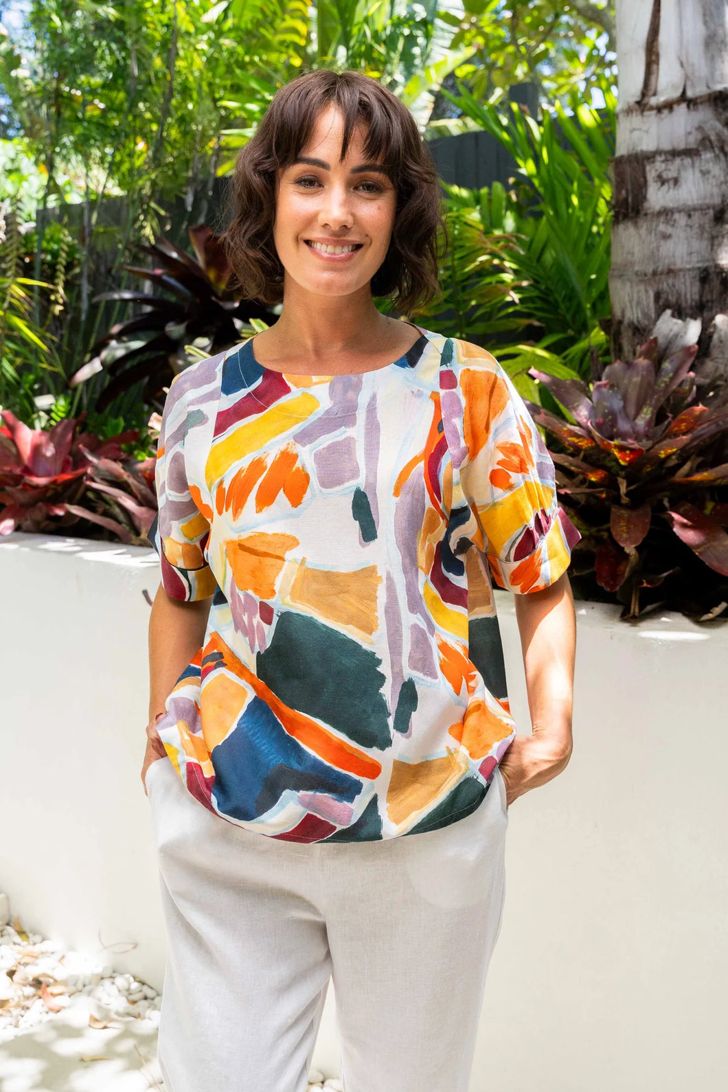 Cuff Sleeve Top - Abstract