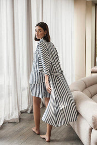 Sunny Navy Stripe Linen Robe