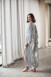 Sunny Navy Stripe Linen Robe