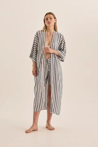 Sunny Navy Stripe Linen Robe