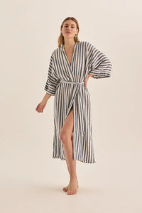 Sunny Navy Stripe Linen Robe