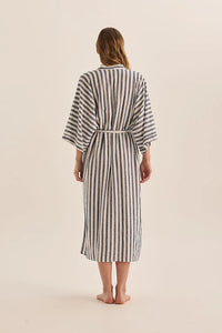 Sunny Navy Stripe Linen Robe