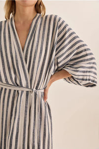 Sunny Navy Stripe Linen Robe