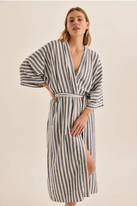 Sunny Navy Stripe Linen Robe