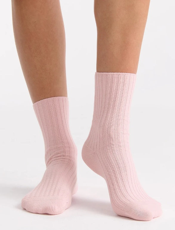 Organic Cotton Wide Rib Crew Sock - Ballet