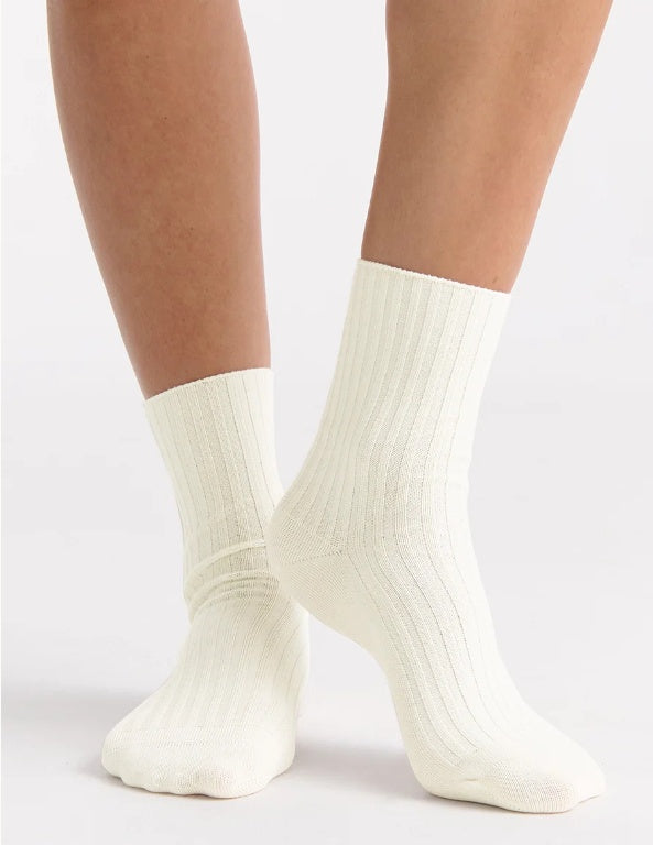 Organic Cotton Wide Rib Crew Sock - Buttercream