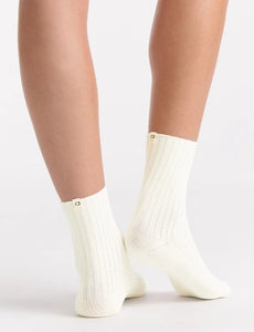 Organic Cotton Wide Rib Crew Sock - Buttercream