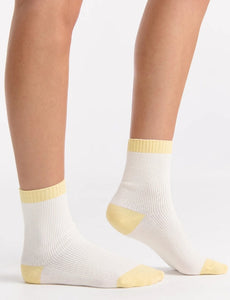 Organic Cotton Two Tone Rib Crew Sock - Buttercream
